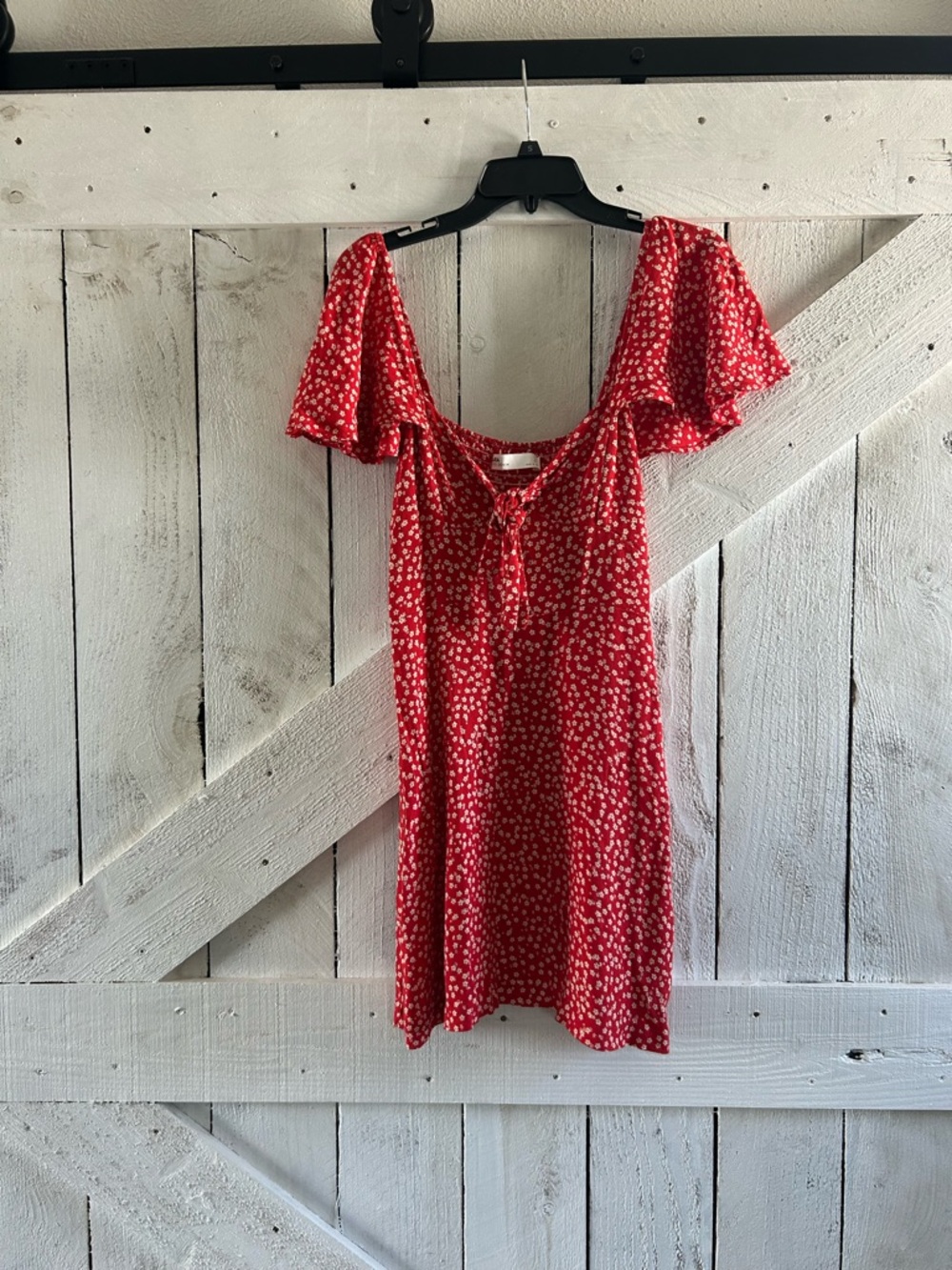 Red Floral Tie-Front Mini Dress